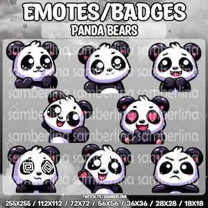 8 Panda Bear Emotes/Badges Bundle Pack - Twitch, Youtube, Discord, Tiktok | Cute Chibi Cartoon Animals | Mega Emote Bundle Package