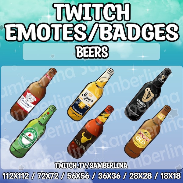 6 Beer Bottle Emotes/Badges - Twitch, Youtube, Discord | Mega Emote/badge Package |  Foaming Fizzy Drinks