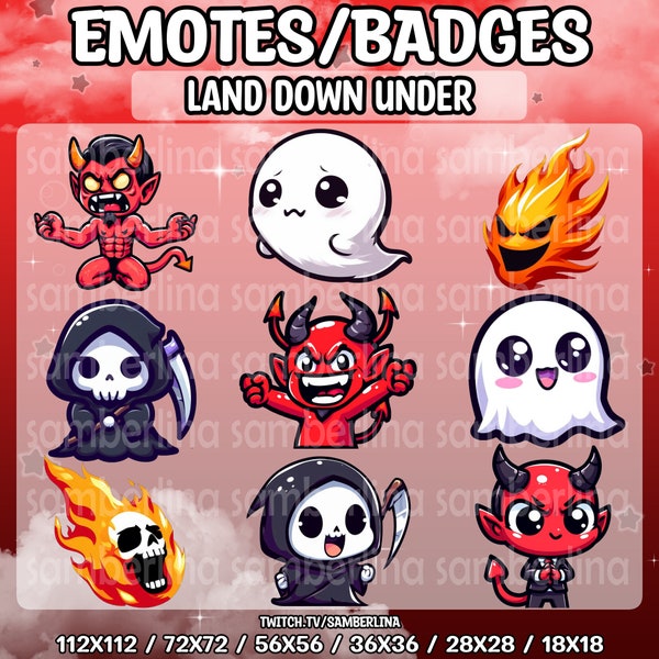 Pack de 9 émoticônes/badges Hadès - Twitch, Youtube, Discord | Personnages Chibi mignons | Lot de méga émotes | Atterrir aux Pays-Bas | L'enfer de feu