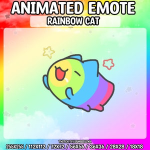 Geanimeerd emotepakket Rainbow Cat - Twitch, Youtube, Discord, Tiktok | Schattig Chibi-stripfiguur | GIF-emote