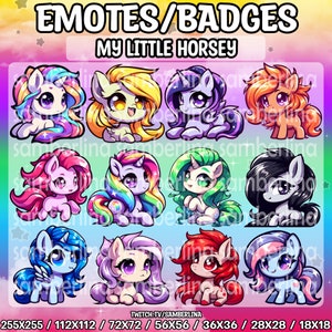 12 My Little Horsey Emotes/Badges Bundle Pack - Twitch, Youtube, Discord, Tiktok | Cute Chibi Animals | Pony | Cartoon Ponies | Mega Emote