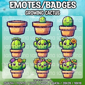 9 Growing Cacti Emotes/Badges Bundle Pack - Twitch, Youtube, Discord, Tiktok | Cute Chibi Characters | Cactus Flower | Cartoon | Mega Emote