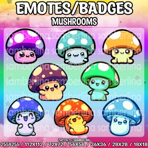 8 Coloured Mushroom Family Emotes/Badges Bundle Pack - Twitch, Youtube, Discord, Tiktok | Cute Chibi Characters | Mega Emote Bundle