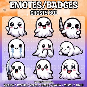 9 Ghosty Boi Emotes/Badges Bundle Pack - Twitch, Youtube, Discord, Tiktok | Cute Chibi Cartoon Characters | Halloween Ghost | Mega Package