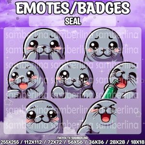 7 Seal Emotes/Badges Bundle Pack - Twitch, Youtube, Discord, Tiktok | Cute Chibi Cartoon Marine Animals | Sea Life | Mega Emote Bundle