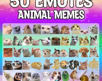 50 Animal Meme Emote Pack - Twitch, Youtube, Discord | Emote Mega Bundle Pack | Funny Character Emotes | Dogs & Cats