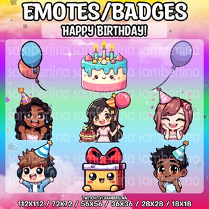 9 Birthday Themed Emotes/Badges Bundle Pack - Twitch, Youtube, Discord | Cute Chibi Cartoon Characters | Happy Birthday | Mega Emote Bundle