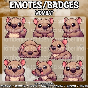 8 Wombat Emotes/Badges Bundle Pack - Twitch, Youtube, Discord, Tiktok | Cute Chibi Cartoon Animals | Australian Mammal | Mega Emote Bundle