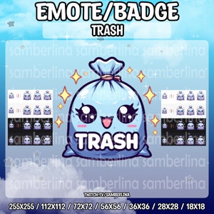 Pakiet animowanych emotikon/odznak „Trash Bag” – Twitch, Youtube, Discord, TikTok | Urocze postacie z kreskówek Chibi | Statyczne/GIF