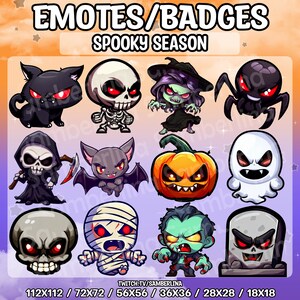 12 Spooky Season Themed Emotes/Badges Bundle Pack - Twitch, Youtube, Discord | Halloween | Witch | Grim Reaper | Mummy | Skeleton | Zombie
