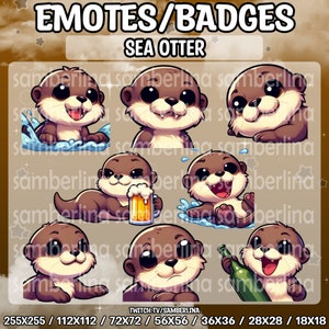 8 Sea Otter Emotes/Badges Bundle Pack - Twitch, Youtube, Discord, Tiktok | Cute Chibi Cartoon Animals | Aquatic Life | Mega Emote Bundle