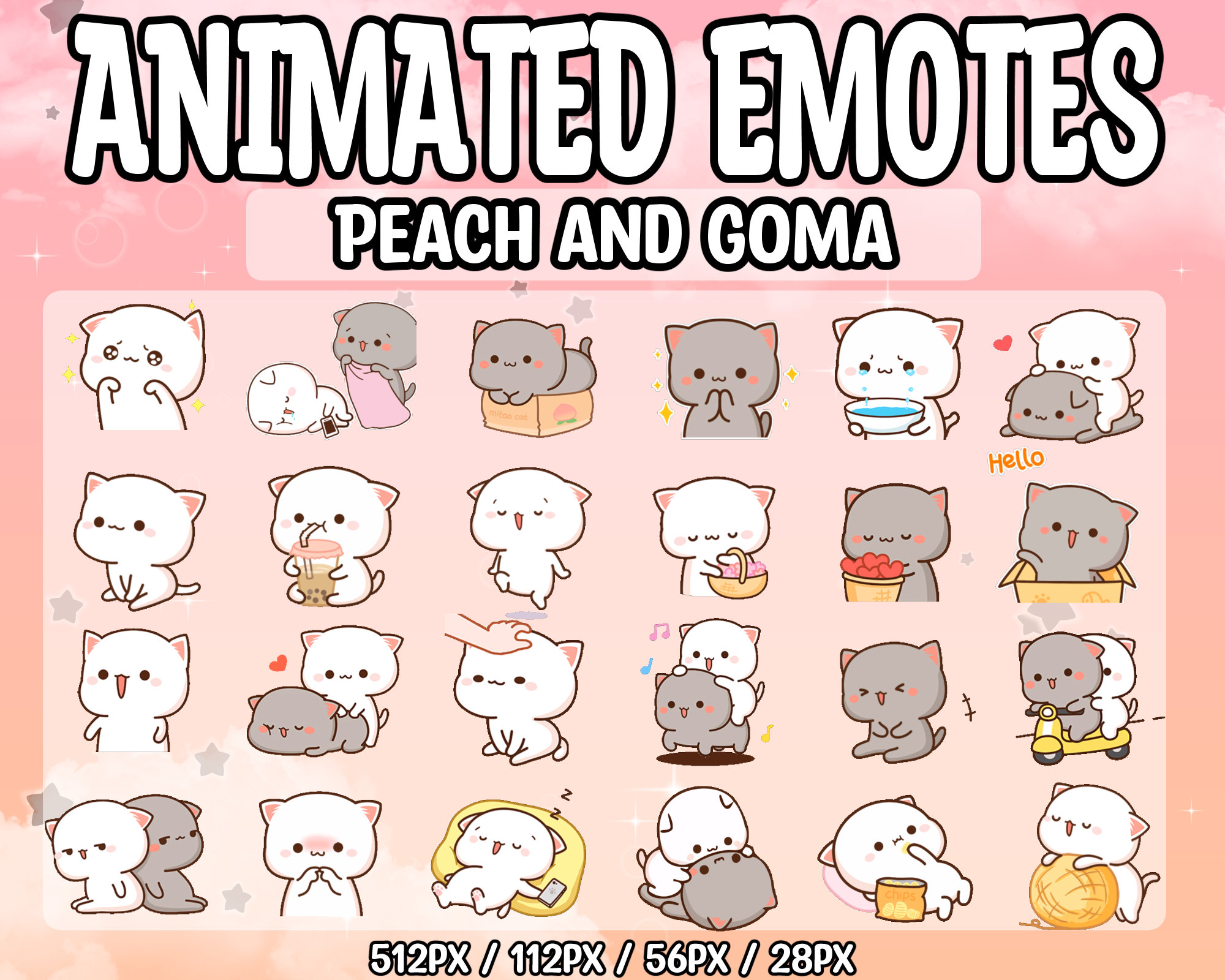 24 Animated Peach and Goma Emotes Twitch Youtube (Instant Download) Etsy