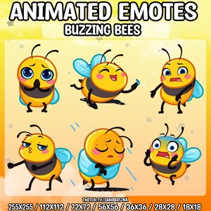 6 Buzzing Bee Animated Emote Pack - Twitch, Youtube, Discord, Tiktok | Cute Chibi Cartoon Characters | GIF Emote | Mega Emote Package