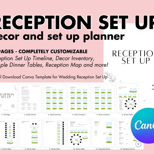 Wedding Reception Set Up Planner - Canva Template - Decoration Planning