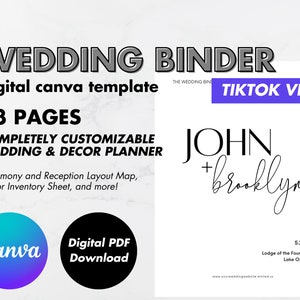 Wedding Binder Planner Template - Wedding Planner - CANVA Template - Modern - Wedding Checklist Detail Organizer - Wedding Timeline - Bride