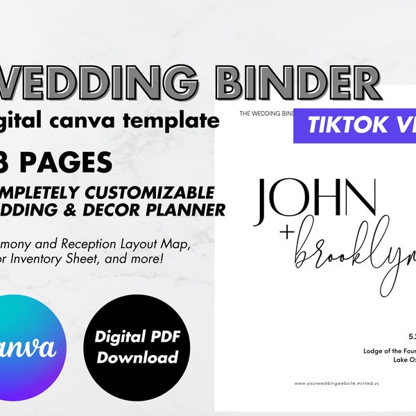 Wedding Binder Planner Template - Wedding Planner - CANVA Template - Modern - Wedding Checklist Detail Organizer - Wedding Timeline - Bruid