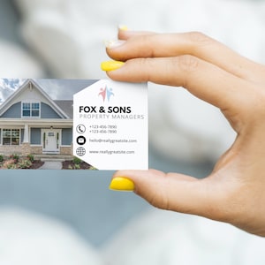 Carte de visite de gestion immobilière | Carte de visite professionnelle | Toile modifiable | Carte de visite d'agent immobilier | Entreprise à domicile | Immobilier