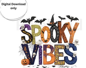 Spooky Vibes Halloween PNG | Cute Ghost Clipart (Digital Download)