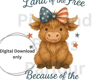 Patriottische hooglandkoe, png-bestand: 4 juli-clipart (digitale download)