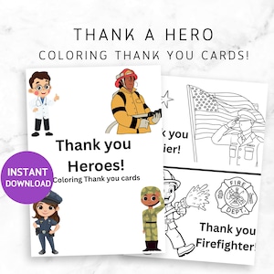 Thank You Heroes Coloring Cards: Patriotic Kids Activity (PDF)