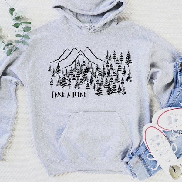 Take A Hike Hooded Sweatshirt: Light Gray & Red