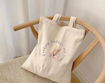 Sac fourre-tout, cadeau pour les amoureux des livres, la lecture chatouille mon âme Sac en toile
