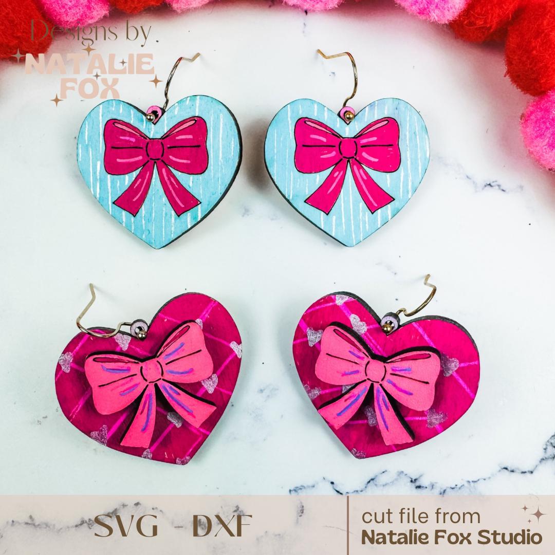 Orecchini a forma di cuore con fiocco in argento sterling 925, orecchini pendenti a forma di fiocco Coquette bicolore in oro, ciondolo a forma di cuore delicato in metallo misto alla moda