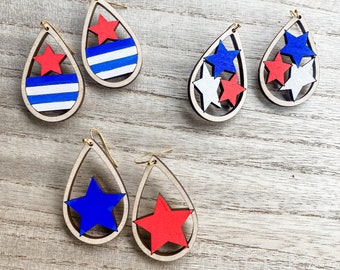 Patriottische oorbellen SVG-bundel: 4 juli lasergesneden sieraden (digitale SVG)