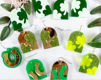 St Patricks Day Acrylic Earring SVG Bundle: Shamrock, Horseshoe Laser Cut File (Digital Download)