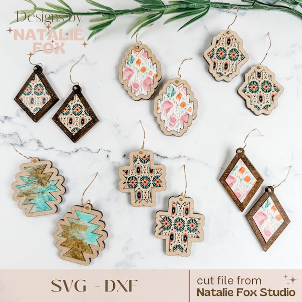 Southwestern Earring Inlay Bundle Digital File, Laser Cut SVG, Navajo Glowforge Jewelry, Laser Earring File, Digital Download