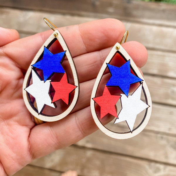 Patriotic Earrings SVG, Independence Day Laser Cut, Digital SVG File, Star Glowforge Cut File, Wood Earrings SVG, Digital Download