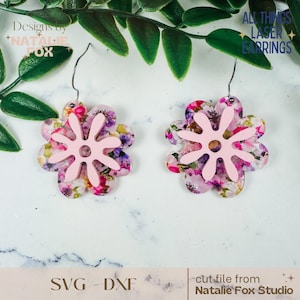 Double Layer Daisy Flower Earring SVG, Flower Jewelry Digital File, Art Deco Earring Laser Cut File,  Modern Daisy Earrings Digital Download