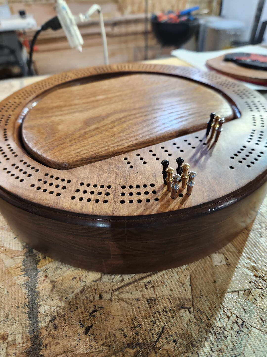 Round Oak Cribbage Board - Etsy