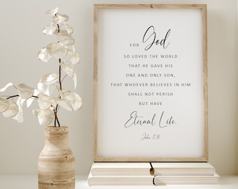 John 3:16, Bible Verse Printable Art, Christian Wall Art, Digital Download, Modern Scripture Wall Printable Art