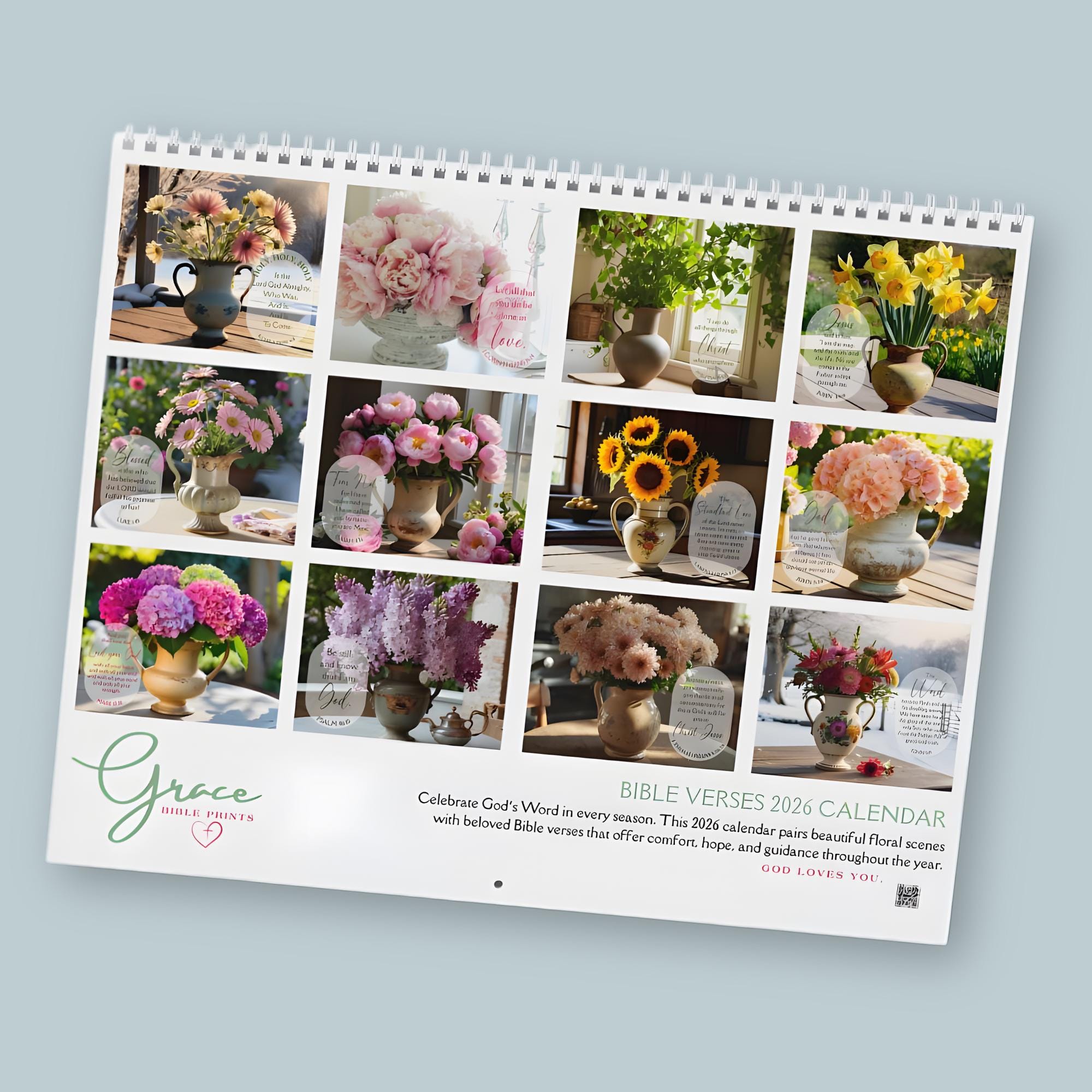 2026 Floral Bible Verse Wall Calendar – Christian Scripture Calendar ...