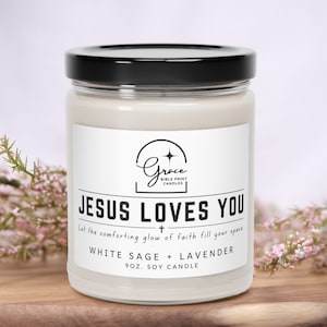 Jesus Loves You All Natural Scented Soy Candle, Choose From 8 Scents, Perfect Gift for Christian, Religious Gift, 9oz, White Label