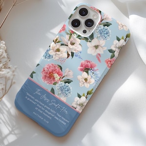 Personalized Bible Verse Phone Case For iPhone 16 15 14 13 12 11 8, Pro Plus Max Mini xr xs x, Add Your Favorite Bible Quote, Floral Pattern