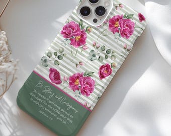 Personalized Bible Verse Phone Case For iPhone 17 16 15 14 13 12 11, Add Your Favorite Bible Quote, Custom Phone Case, Pink Floral Pattern