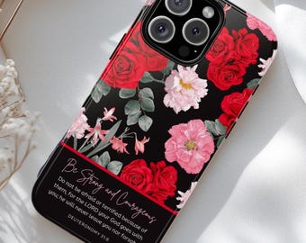 Personalisierte Bibel Vers Telefon Hülle für iPhone 17 16 15 14 13 12 11, fügen Sie Ihre Lieblings-Bibel-Zitat, kundenspezifische Telefonhülle mit Rosen-Design