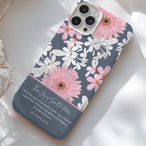Personalized Bible Verse Phone Case For iPhone 16 15 14 13 12 11 8, Pro Plus Max Mini xr xs x, Add Your Favorite Bible Quote, Floral Pattern