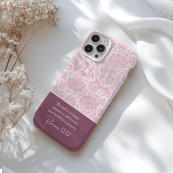 Custom Scripture Phone Case, Personalized Christian iPhone Case, Pink Floral iPhone Case, Faith Based Gift for Women, Phone Case for Women