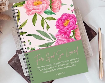 Cuaderno espiral personalizado con versículo bíblico personalizable, añade tu versículo bíblico favorito, regalo de estudio bíblico para ella, diario de oración bíblica