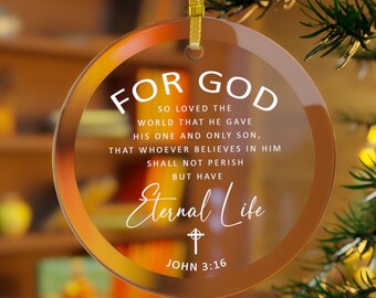 2026 Christmas Ornament with Bible Verse JOHN 3:16, Religious Gift, Christian Glass Ornament, Bible Study Gift, Meaningful Christian Gift