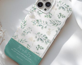 Personalized Bible Verse Phone Case For iPhone 17 16 15 14 13 12 11, Custom Floral Phone Case, Eucalyptus Phone Case