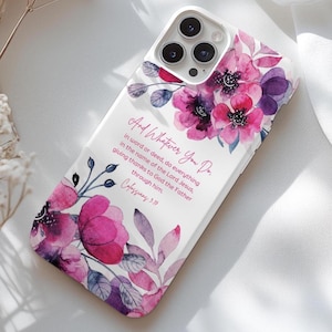 Personligt bibelvers-telefonskal för iPhone 17 16 15 14 13 12 11, Lägg till ditt favoritbibelcitat, Anpassat blommigt telefonskal