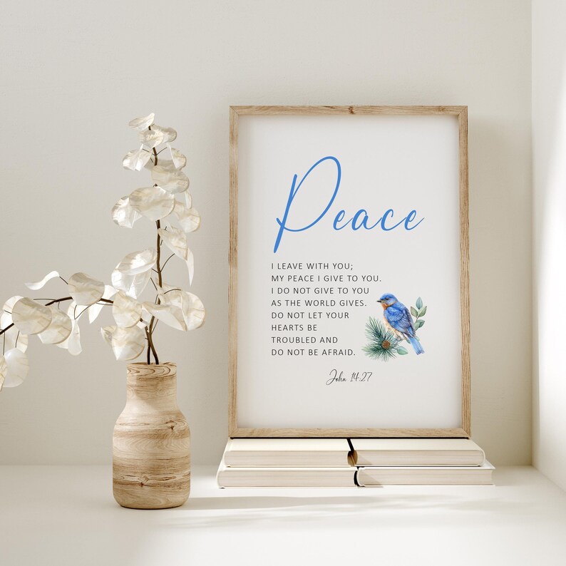 Bluebird With Scripture John 14:27 Bible Verse Art - Vertical, Christian Wall Art, Digital ...