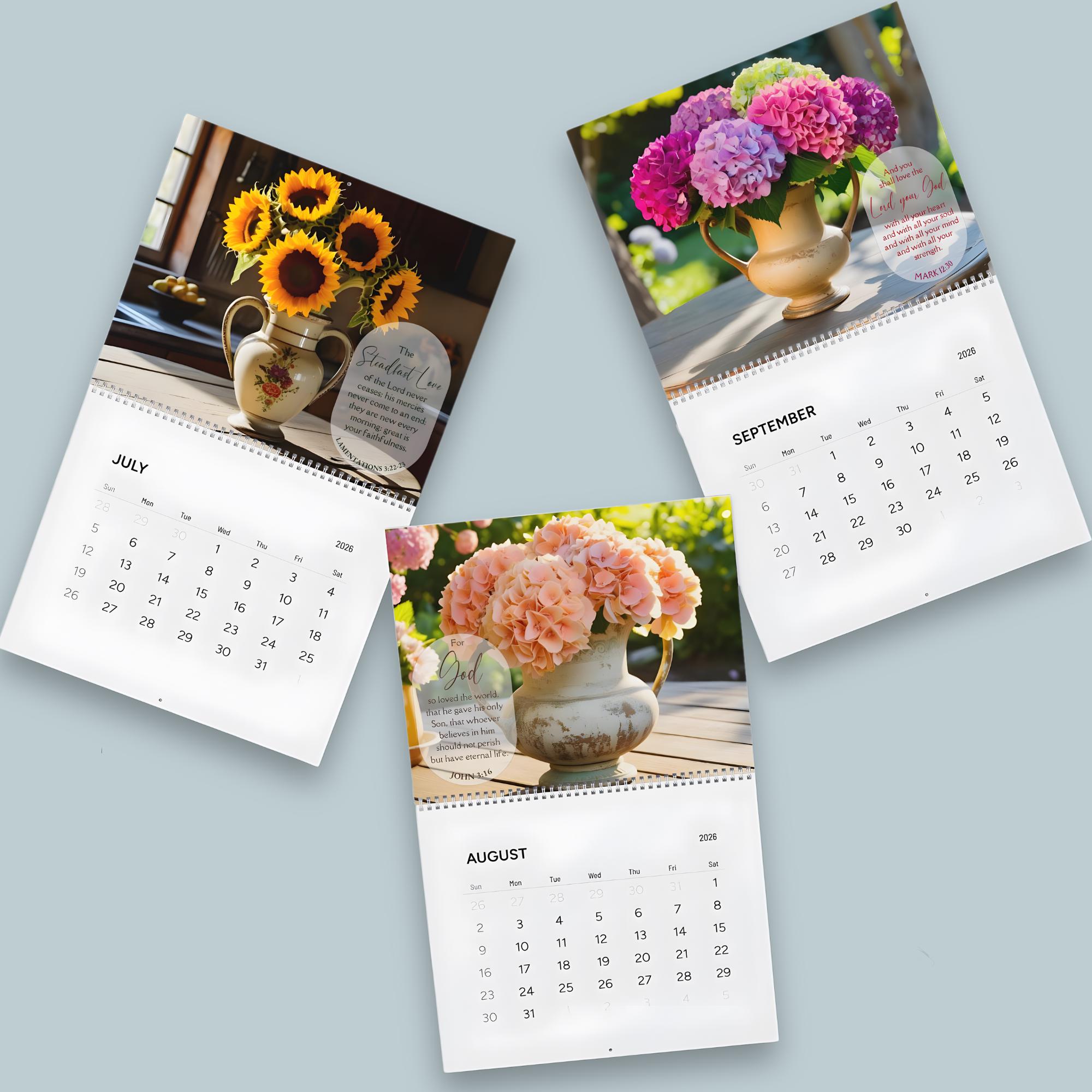 2026 Floral Bible Verse Wall Calendar – Christian Scripture Calendar ...