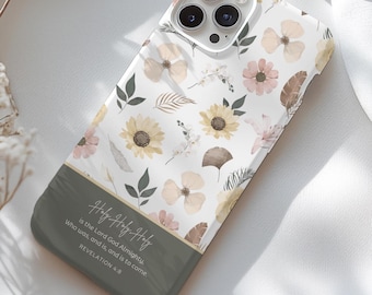 Funda de teléfono personalizada con versículo bíblico para iPhone 17, 16, 15, 14, 13, 12, 11 Pro Plus, Max, Mini, XR, XS, X. Añade tu cita bíblica favorita con estampado floral.