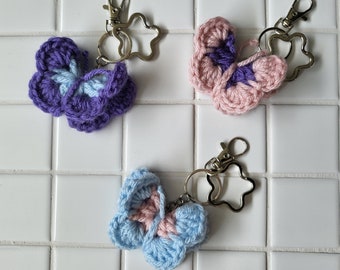 Crochet Butterfly Keychain, Flower Keyring, Bag Accessory, Matching Keychains, Gift for Friends
