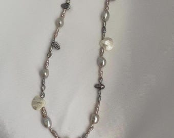 Unique Soft Pink Pearl Necklace with Hand Carved Mother of Pearl Sakura Flower Pendant, Beach Necklace, Unique Necklace, Pearl Necklace